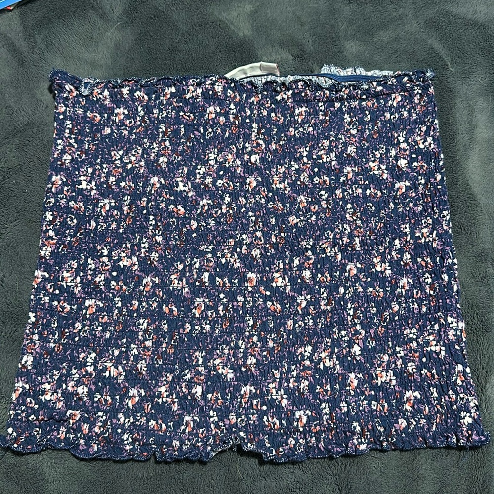Blue tube top with pink and white flowers